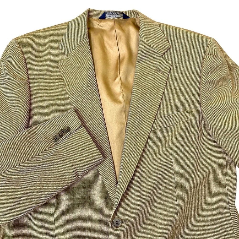 Vintage Y2K Lands End Silk Blazer Sport Coat Men 42L Gold Tan Preppy USA Made